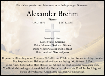 Traueranzeige von Alexander Brehm von Neue Presse Coburg