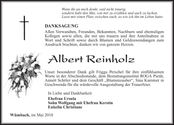 Traueranzeige von Albert Reinholz von Südthüringer Presse