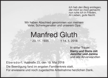 Traueranzeige von Manfred Gluth von Neue Presse Coburg