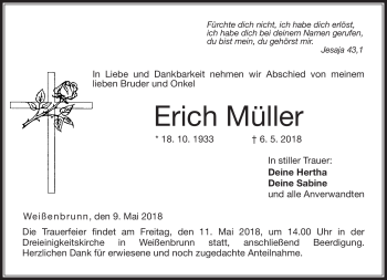 Traueranzeige von Erich Müller von Neue Presse Coburg