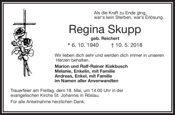 Traueranzeige von Regina Skupp von Frankenpost