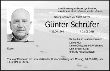 Traueranzeige von Günter Schrüfer von Neue Presse Coburg