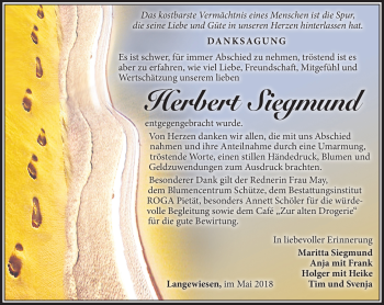 Traueranzeige von Herbert Siegmund von Südthüringer Presse
