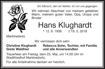 Traueranzeige von Hans Klughardt von Frankenpost