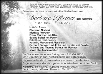 Traueranzeige von Barbara Pförtner von Südthüringer Presse