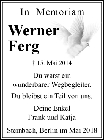 Traueranzeige von Werner Ferg von Südthüringer Presse