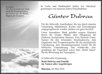Traueranzeige von Günter Dubrau von Südthüringer Presse