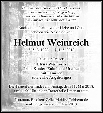 Traueranzeige von Helmut Weinreich von Südthüringer Presse