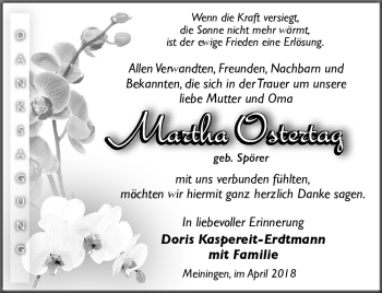Traueranzeige von Martha Ostertag von Südthüringer Presse