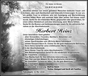 Traueranzeige von Herbert Heinz von Südthüringer Presse