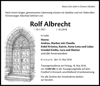 Traueranzeige von Rolf Albrecht von Neue Presse Coburg
