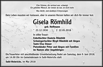 Traueranzeige von Gisela Römhild von Südthüringer Presse