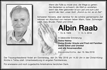 Traueranzeige von Albin Raab von Neue Presse Coburg