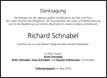 Traueranzeige von Richard Schnabel von Neue Presse Coburg