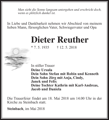 Traueranzeige von Dieter Reuther von Südthüringer Presse