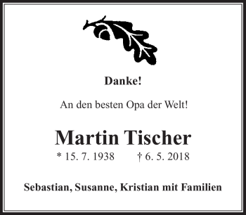 Traueranzeige von Martin Tischer von Südthüringer Presse