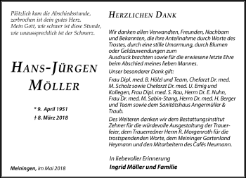 Traueranzeige von Hans-Jürgen Möller von Südthüringer Presse