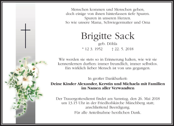 Traueranzeige von Brigitte Sack von Frankenpost