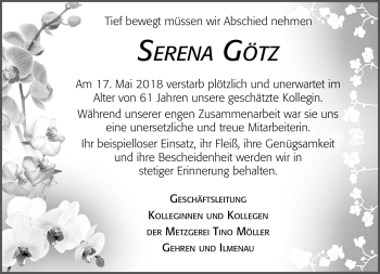 Traueranzeige von Serena Götz von Südthüringer Presse