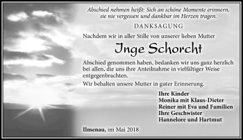 Traueranzeige von Inge Schorcht von Südthüringer Presse