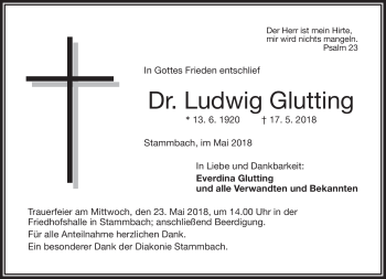 Traueranzeige von Ludwig Glutting von Frankenpost