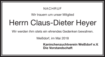 Traueranzeige von Claus-Dieter Heyer von Frankenpost