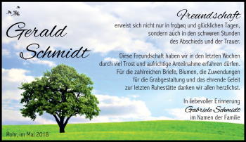 Traueranzeige von Gerald Schmidt von Südthüringer Presse