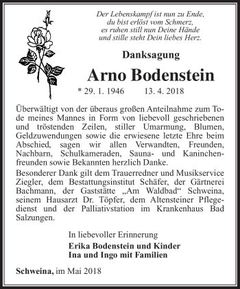 Traueranzeige von Arno Bodenstein von Südthüringer Presse