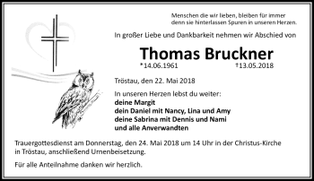 Traueranzeige von Thomas Bruckner von Frankenpost