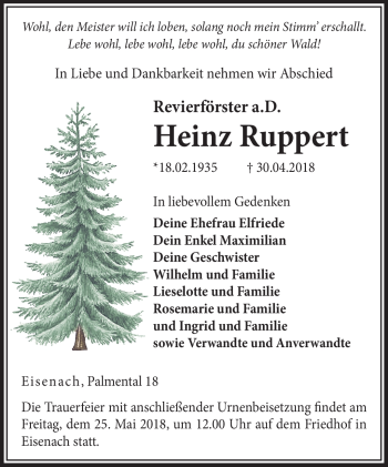 Traueranzeige von Heinz Ruppert von Südthüringer Presse