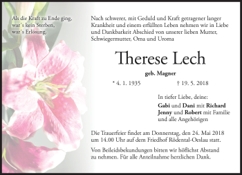 Traueranzeige von Therese Lech von Neue Presse Coburg