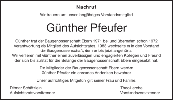 Traueranzeige von Günther Pfeufer von Neue Presse Coburg