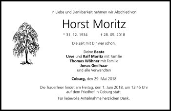 Traueranzeige von Horst Moritz von Neue Presse Coburg