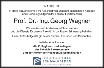 Traueranzeige von Georg Wagner von Südthüringer Presse