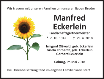 Traueranzeige von Manfred Eckerlein von Neue Presse Coburg
