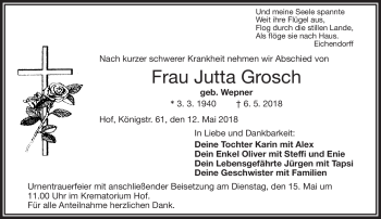 Traueranzeige von Jutta Grosch von Frankenpost