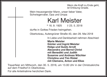 Traueranzeige von Karl Meister von Frankenpost
