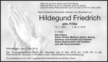 Traueranzeige von Hildegund Friedrich von Neue Presse Coburg
