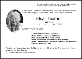 Traueranzeige von Elsa Thierauf von Frankenpost