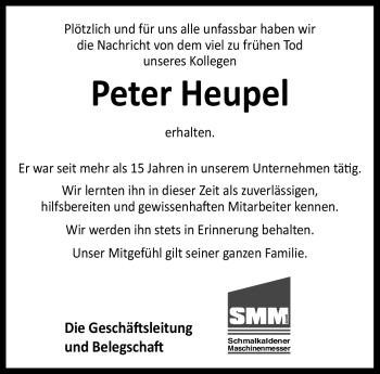 Traueranzeige von Peter Heupel von Südthüringer Presse