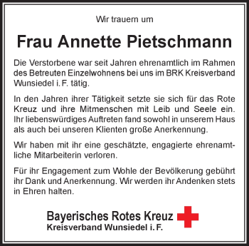 Traueranzeige von Annette Pietschmann von Frankenpost