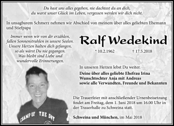 Traueranzeige von Ralf Wedekind von Südthüringer Presse