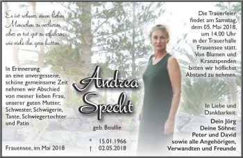 Traueranzeige von Andrea Specht von Südthüringer Presse