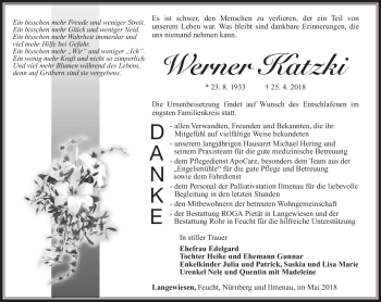 Traueranzeige von Werner Katzki von Südthüringer Presse
