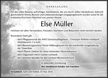 Traueranzeige von Else Müller von Südthüringer Presse