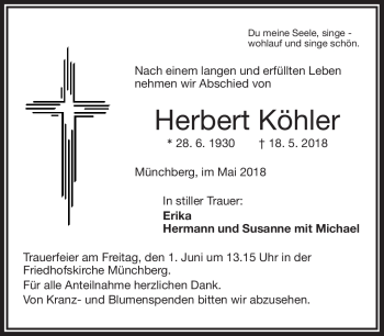 Traueranzeige von Herbert Köhler von Frankenpost