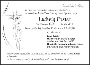 Traueranzeige von Ludwig Frister von Frankenpost