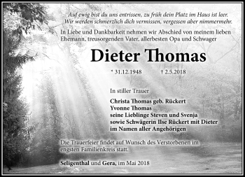 Traueranzeige von Dieter Thomas von Südthüringer Presse