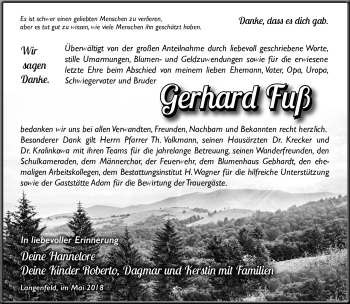 Traueranzeige von Gerhard Fuß von Südthüringer Presse