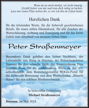 Traueranzeige von peter Straßenmeyer von Südthüringer Presse